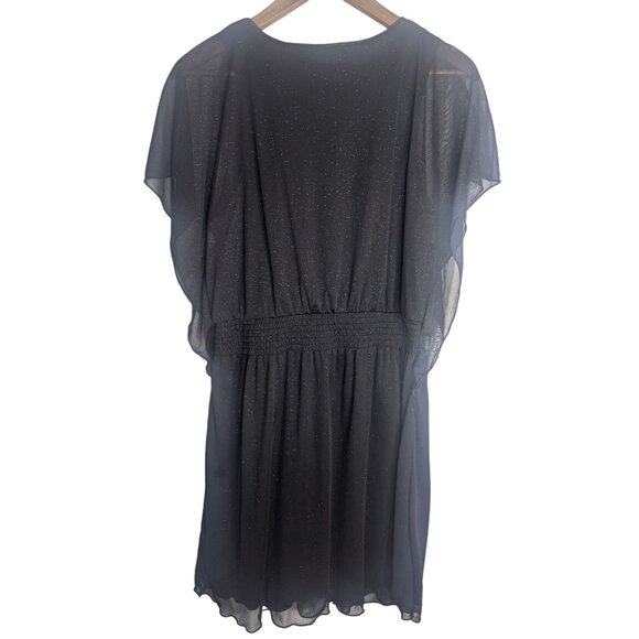 BCX Black Sparkle Beaded Neckline Dress With Flutter Sleeves SZ L Cocktail/Party - Picture 7 of 12
